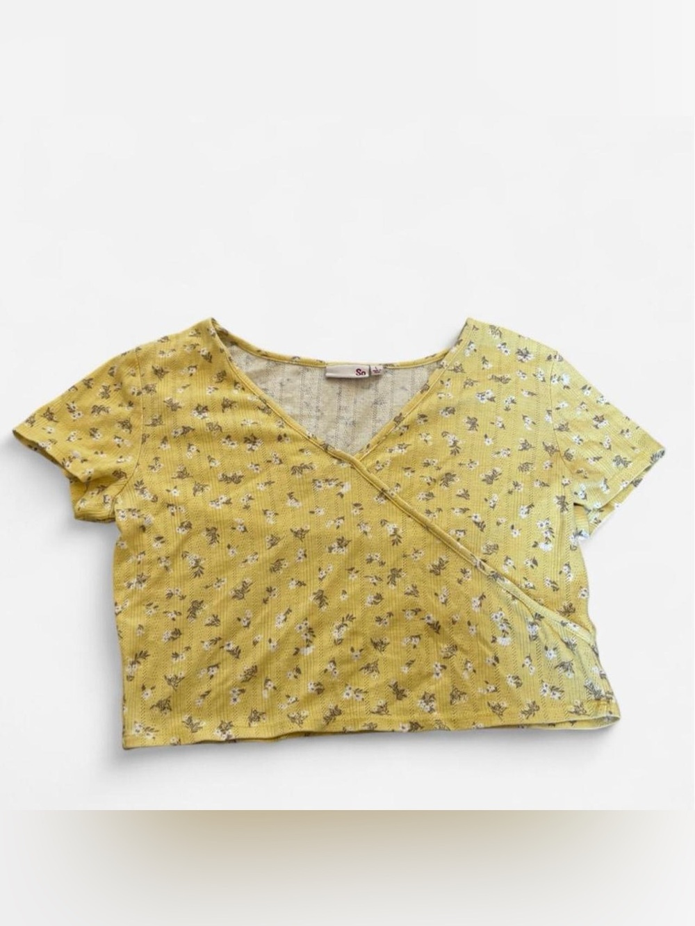 SO Yellow Floral Wrap Crop Top